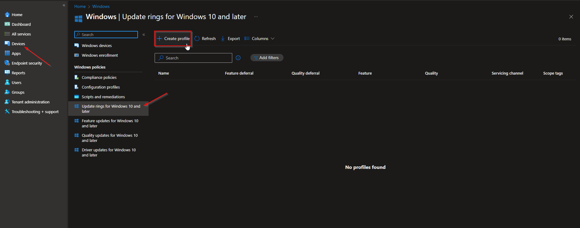 Creating an update ring in Intune